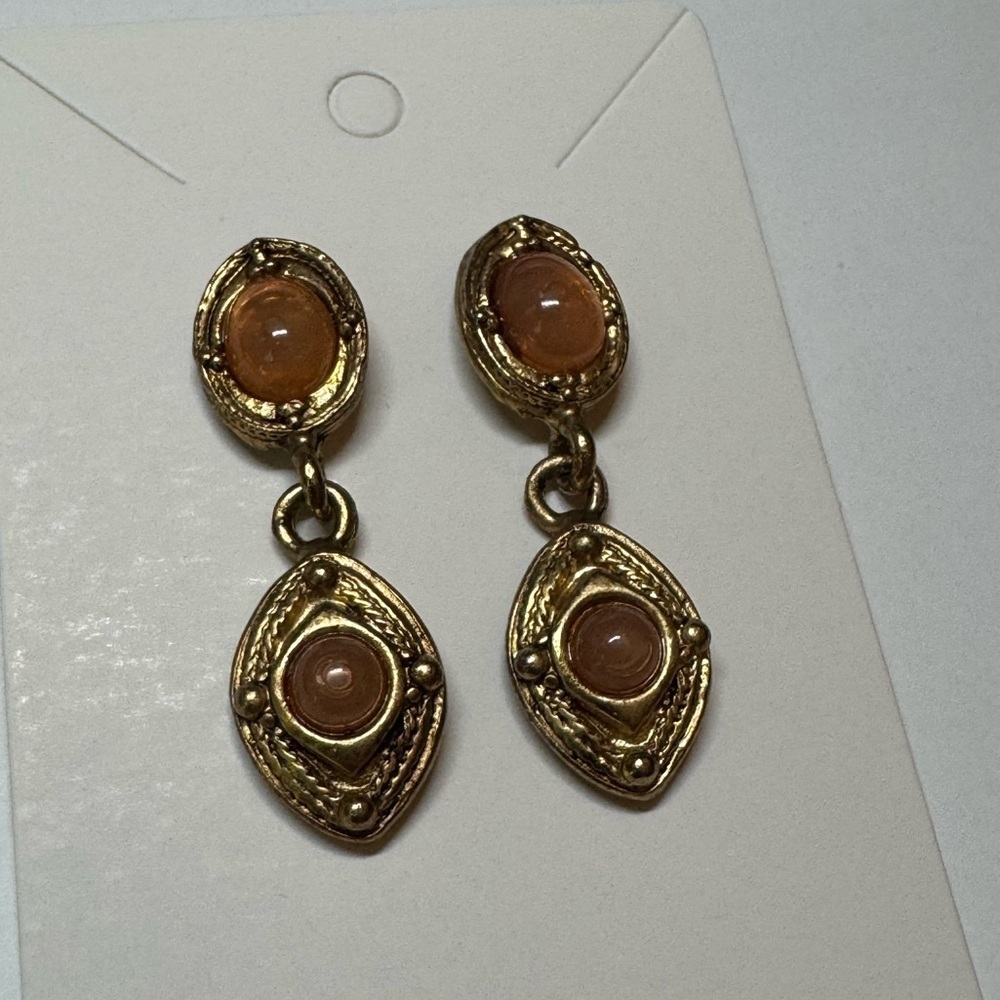 Vintage Gold and Orange Dangle Earrings